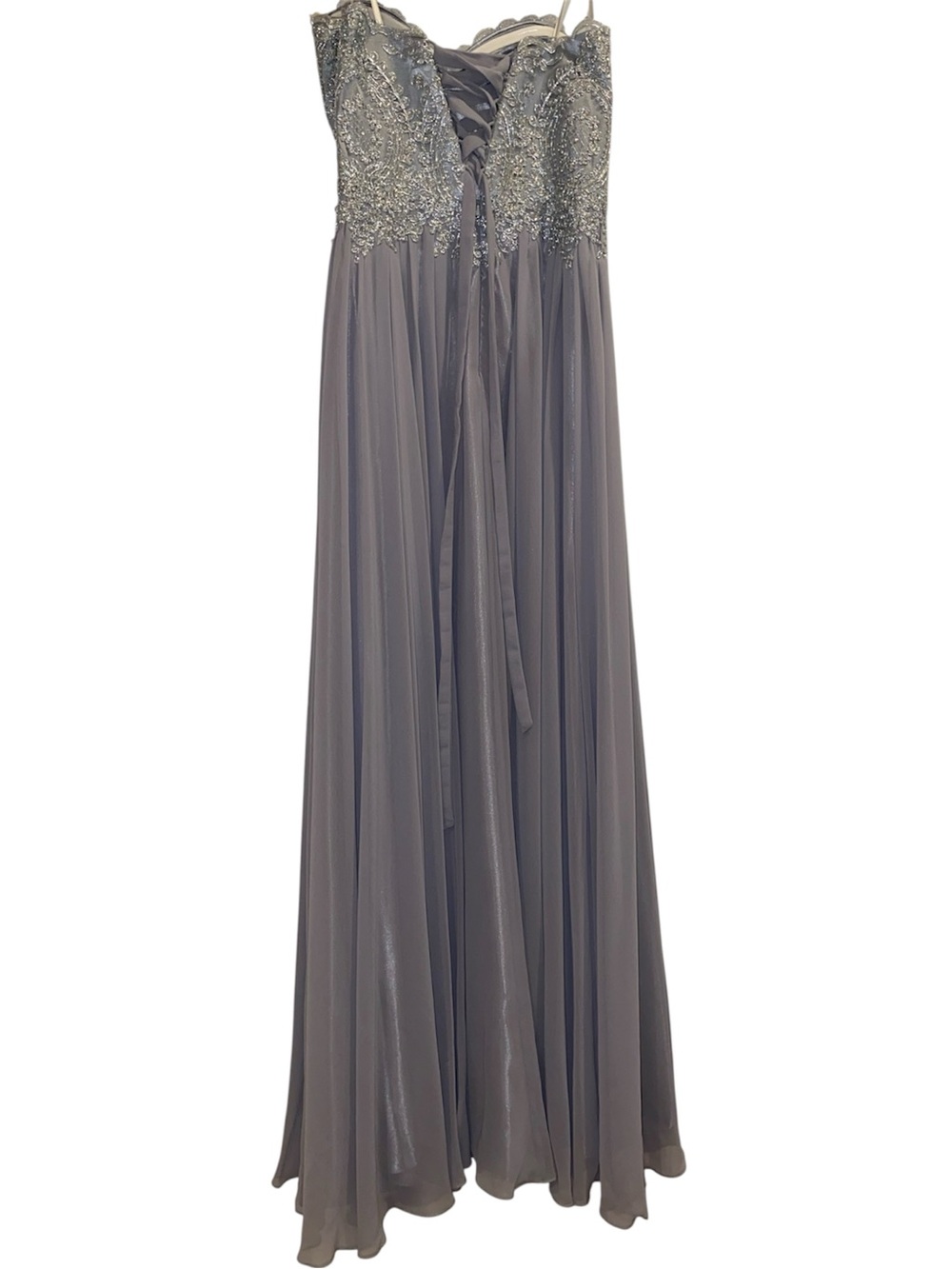 Strapless Grey-Blue Prom Evening Gown with Sweatheart Neckline and Corset Back - Picture 7 of 16